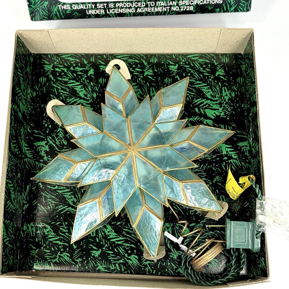 Vintage Kurt Adler Electric Tree Topper Star Stain Glass Style Plastic Blue Gold - Picture 4 of 10
